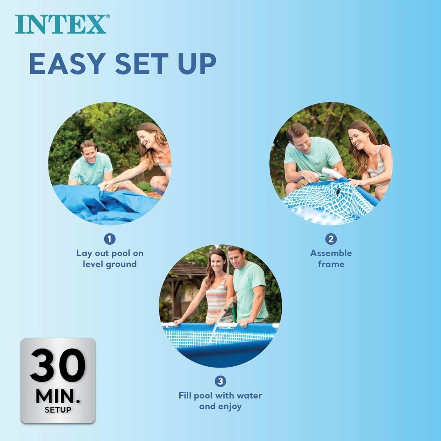 Intex 3.0m x 2.0m x 0.75m Rectangular Frame Above Ground Swimming Pool with Drain Valve – Blue - Image 4