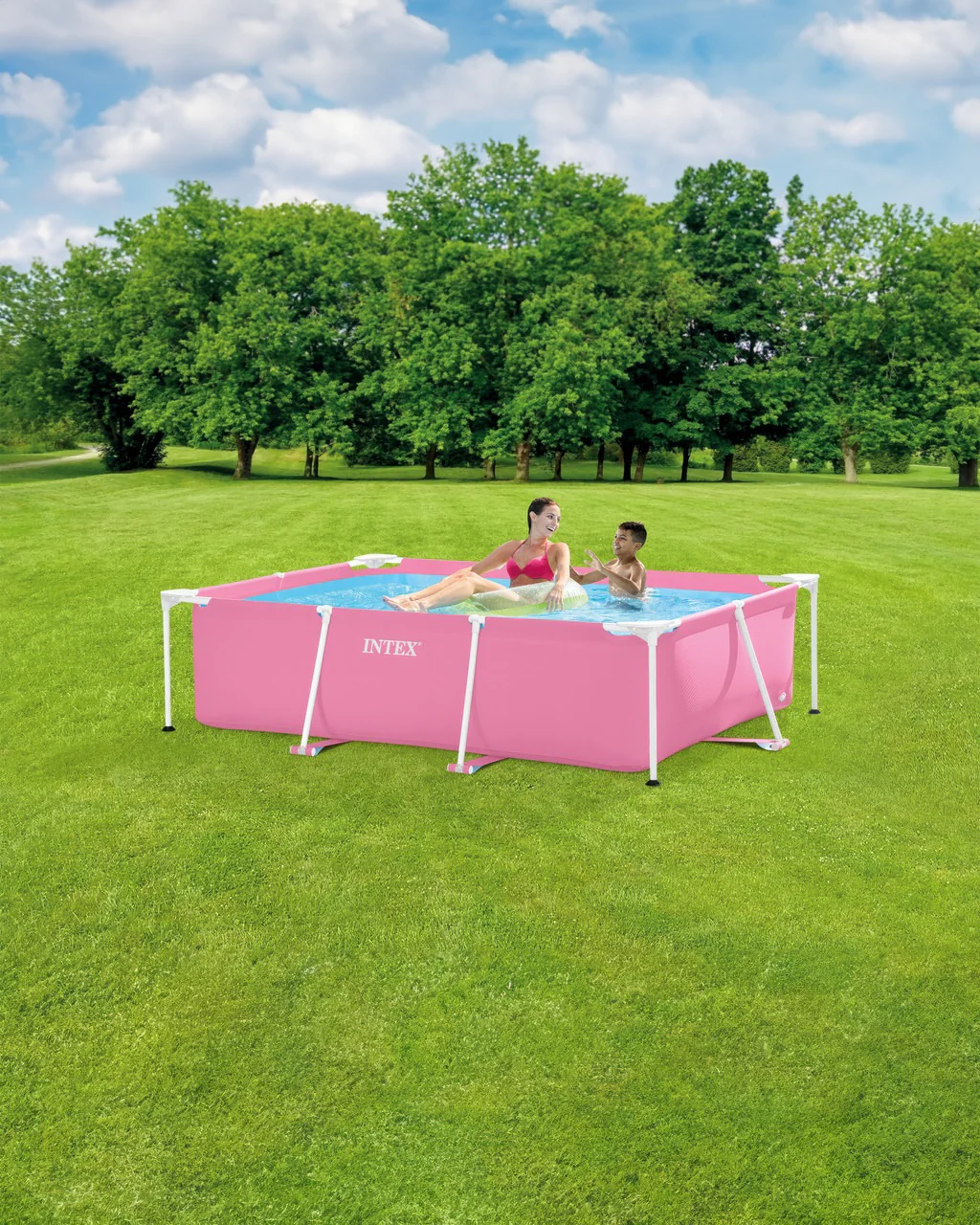 Intex Rectangular Metal Frame Above Ground Swimming Pool 213cm x 152cm x 58cm Pink - Image 2