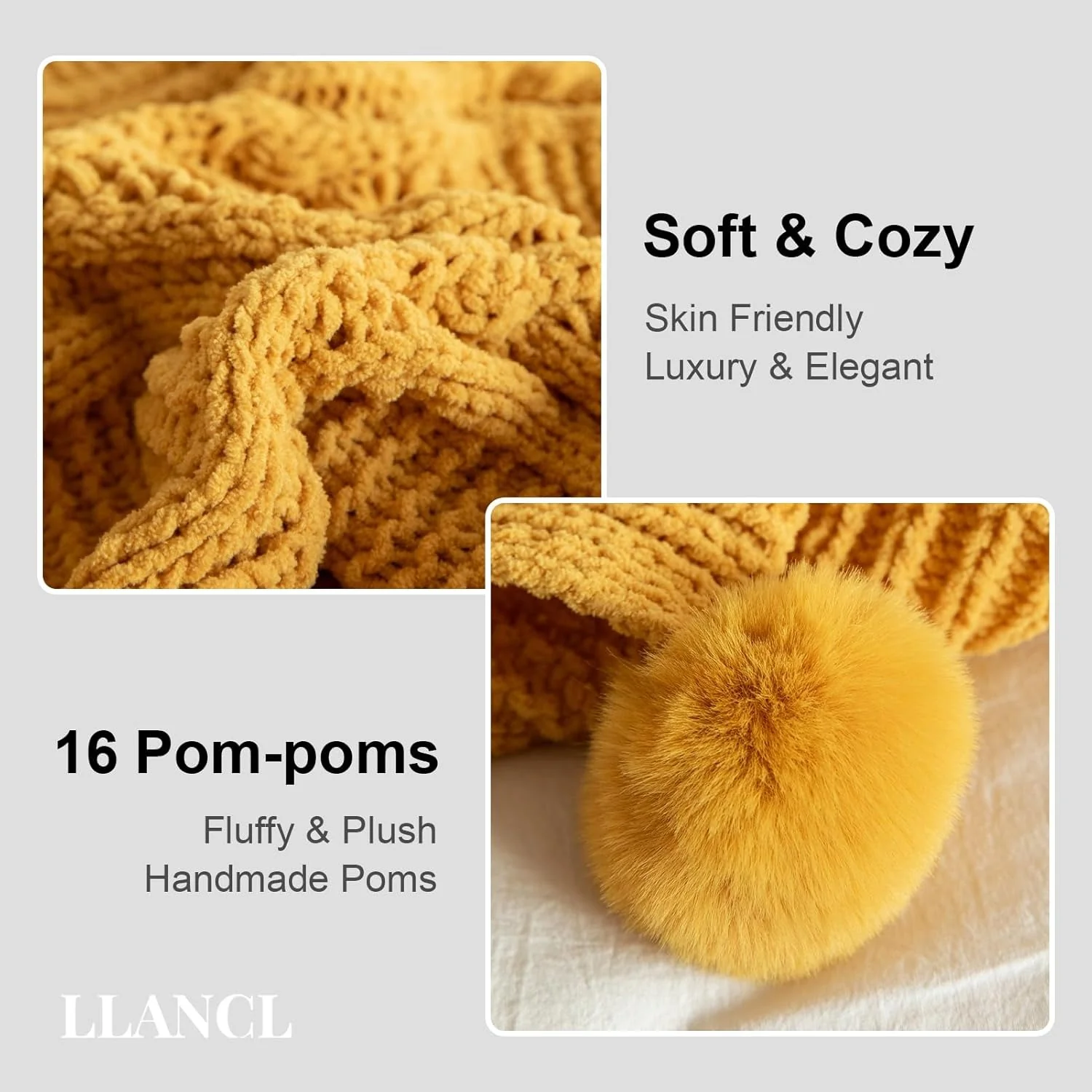 Jacquard Sherpa Comforter Set Queen Size and Chenille Knitted Throw Blanket with Pompoms - Image 3