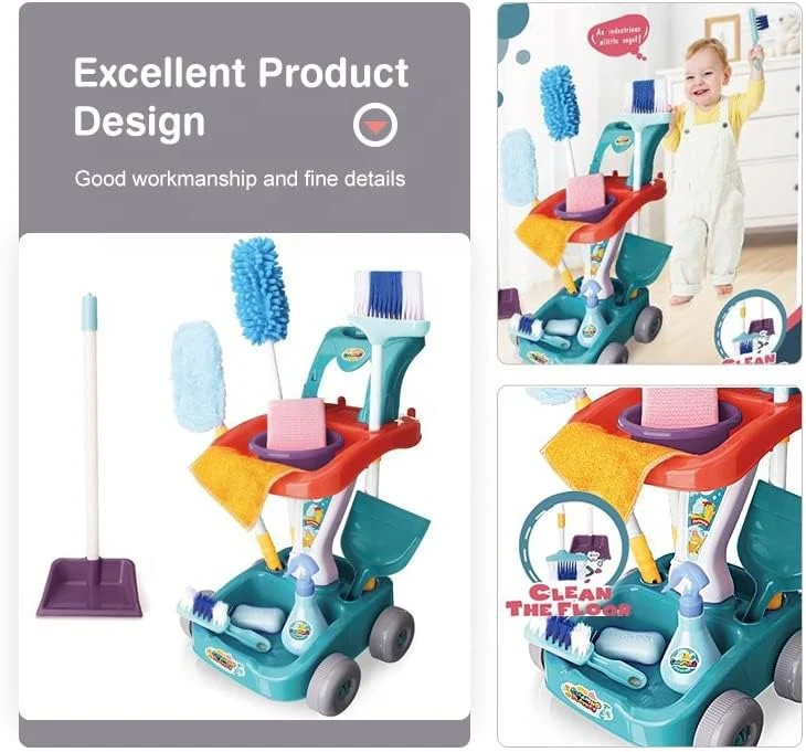 Kids Cleaning Play Set  broom with cart, brooms, and mop - Image 2