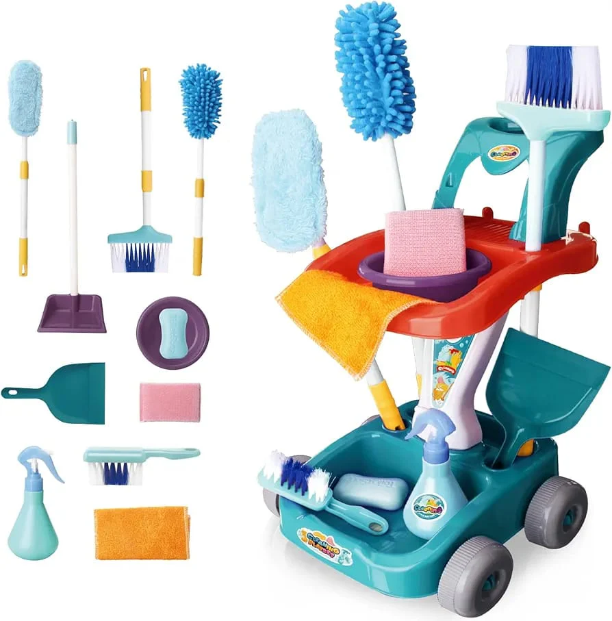 Kids Cleaning Play Set  broom with cart, brooms, and mop - Image 4