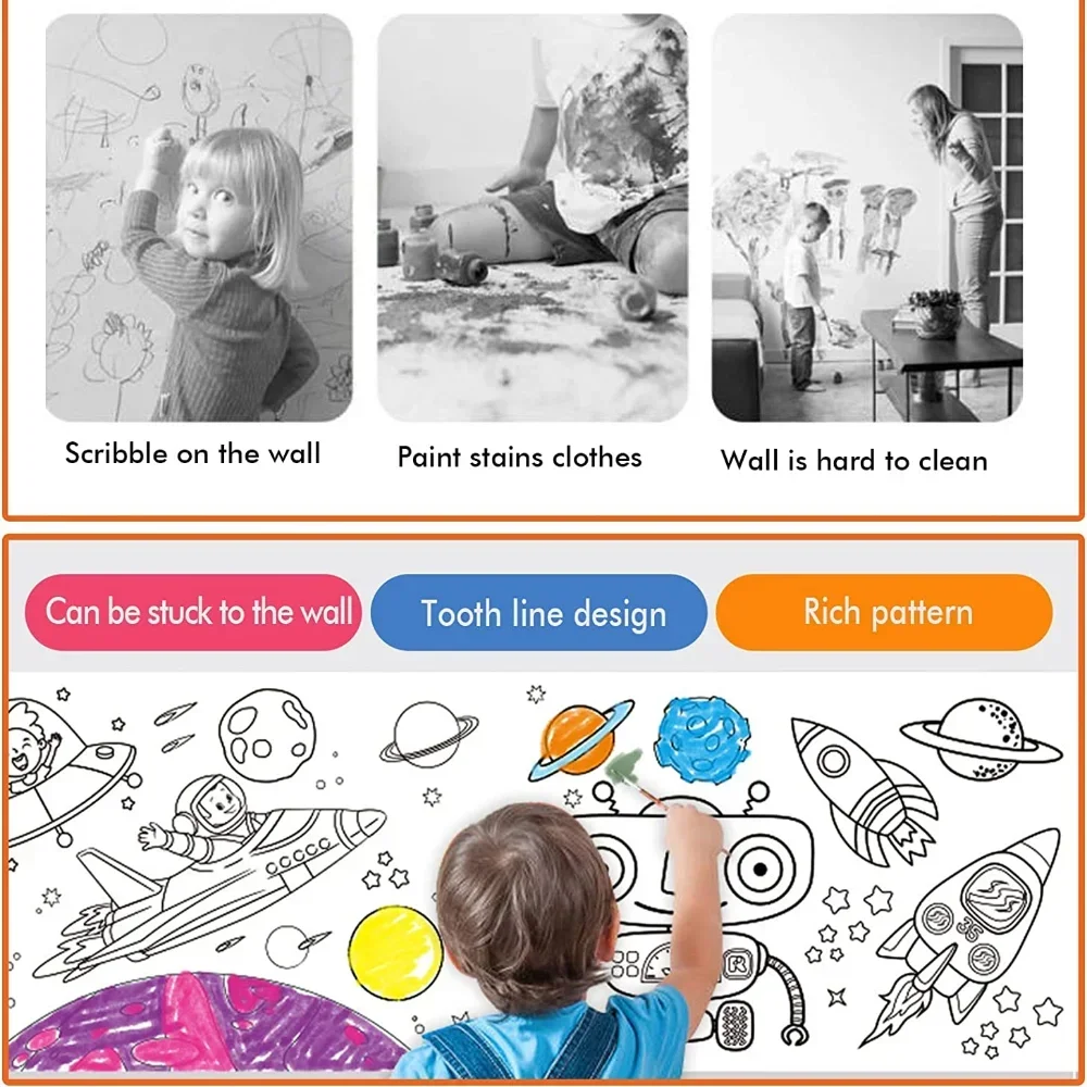 Kids Drawing Toys Sticky Coloring Roll Paper DIY Graffiti Scroll Color Filling Paper Painting Educational Toys for Girls Gift - Image 3