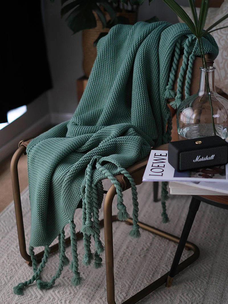 Knitted Throw Blanket With Tassels  Fringe Throw for Couch Bed Sofa - Image 11