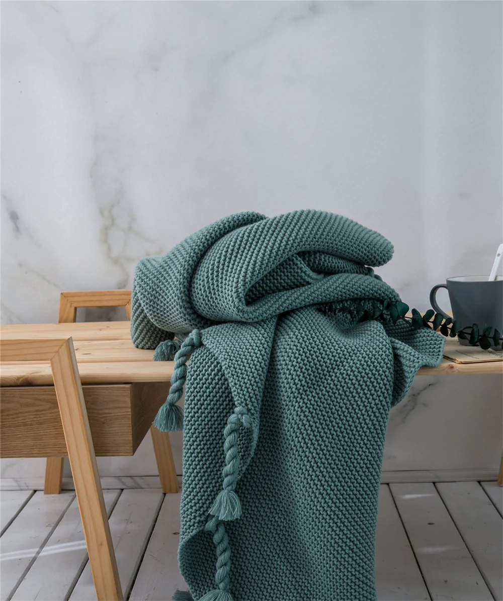 Knitted Throw Blanket With Tassels  Fringe Throw for Couch Bed Sofa - Image 14