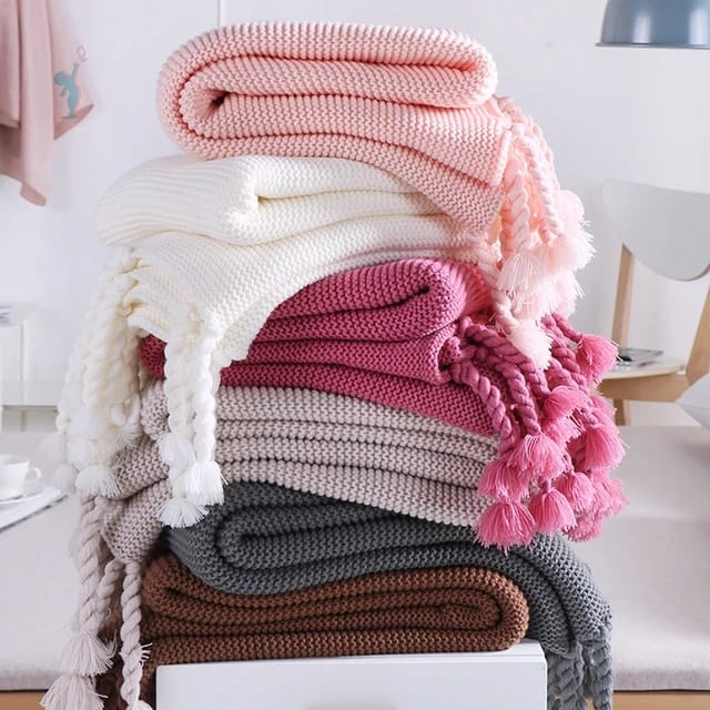 Knitted Throw Blanket With Tassels  Fringe Throw for Couch Bed Sofa - Image 2