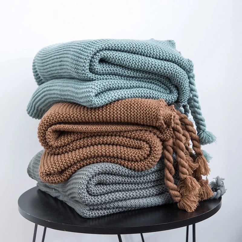 Knitted Throw Blanket With Tassels  Fringe Throw for Couch Bed Sofa - Image 4