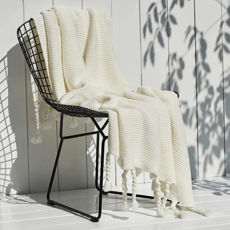 Knitted Throw Blanket With Tassels  Fringe Throw for Couch Bed Sofa - Image 5