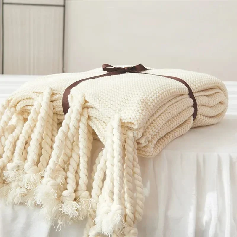 Knitted Throw Blanket With Tassels  Fringe Throw for Couch Bed Sofa - Image 7