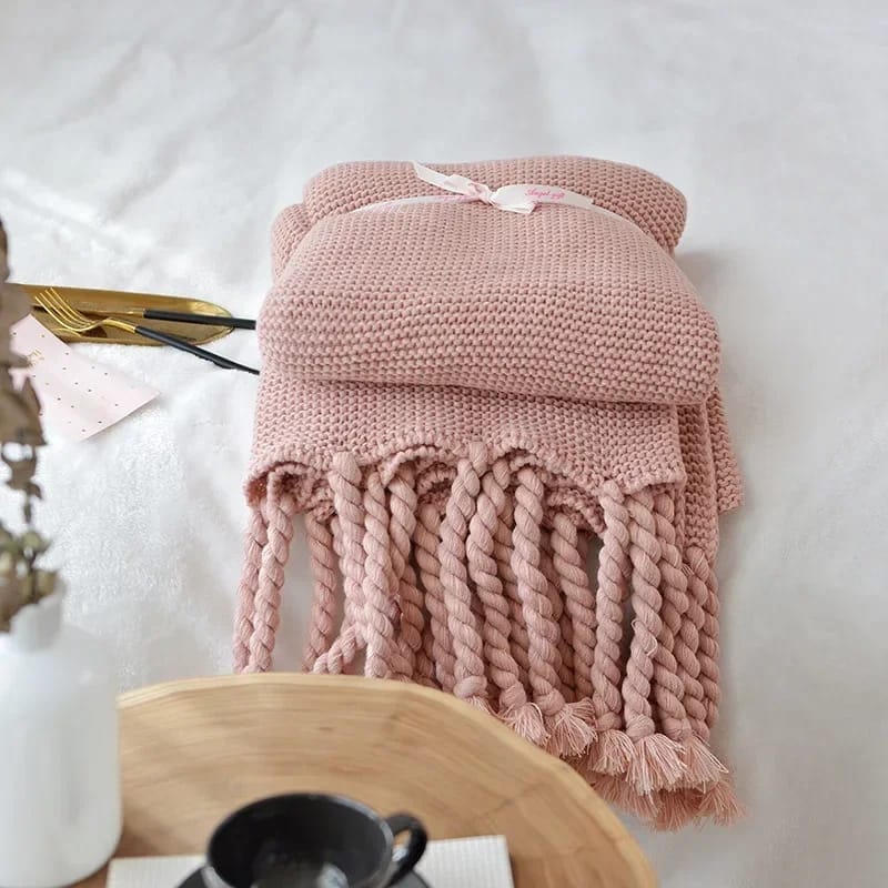 Knitted Throw Blanket With Tassels  Fringe Throw for Couch Bed Sofa - Image 8