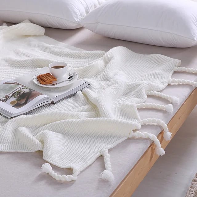 Knitted Throw Blanket With Tassels  Fringe Throw for Couch Bed Sofa - Image 9
