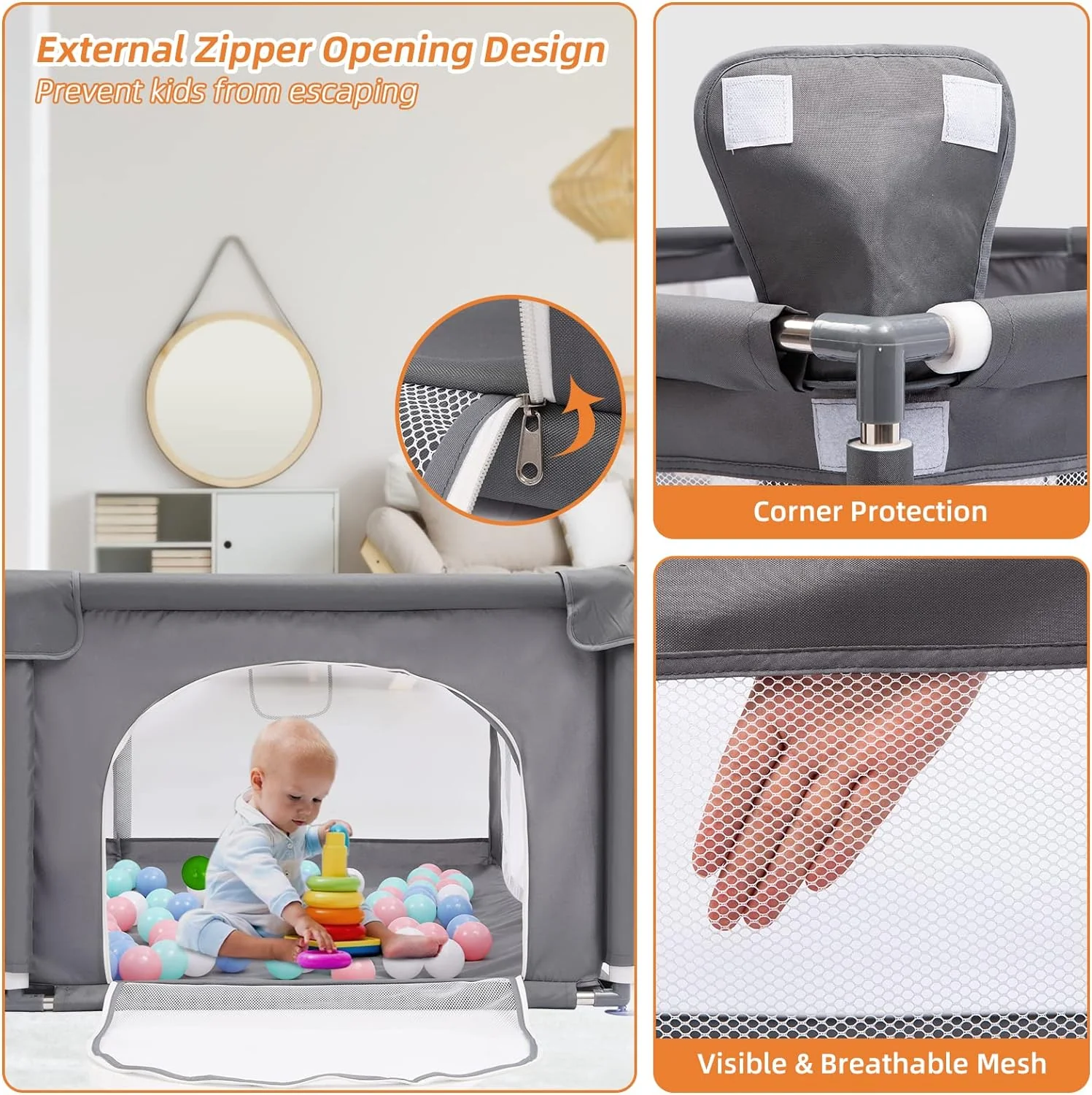 Baby Playpen, Playpen for Babies and Toddlers, Kids Safety Playard with Anti-Collision Foam - Image 5