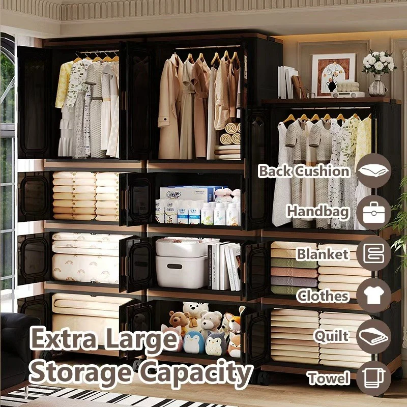Large Capacity Foldable Wardrobe Portable Closet with Wheels | Easy-Assemble Removable Storage Cabinet for Baby, Kids & Adults - Image 3