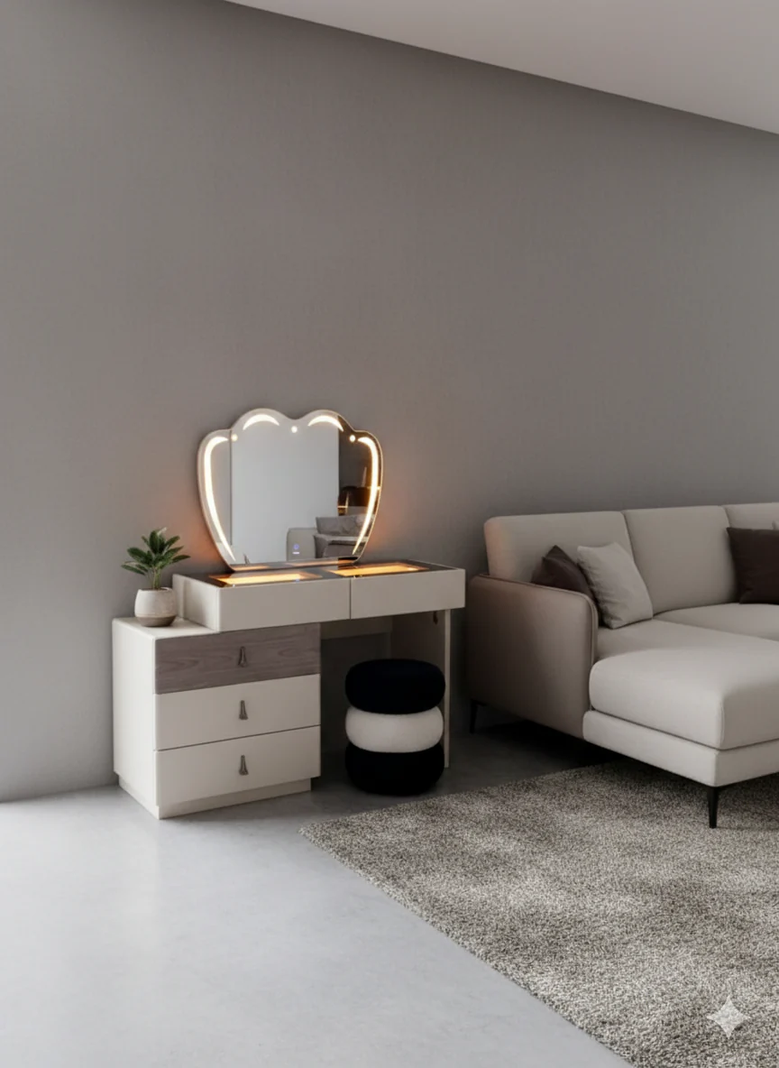 Large Modern Vanity Desk with LED Mirror Light Chair and Storage Shelves for Makeup and Grooming - Image 3