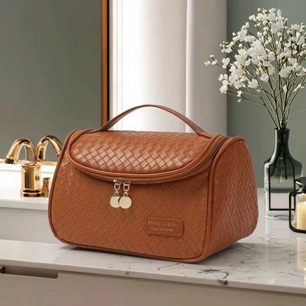 Leather Makeup & Cosmetics Organizer Travel Bag | Portable Vanity Bag - Image 2