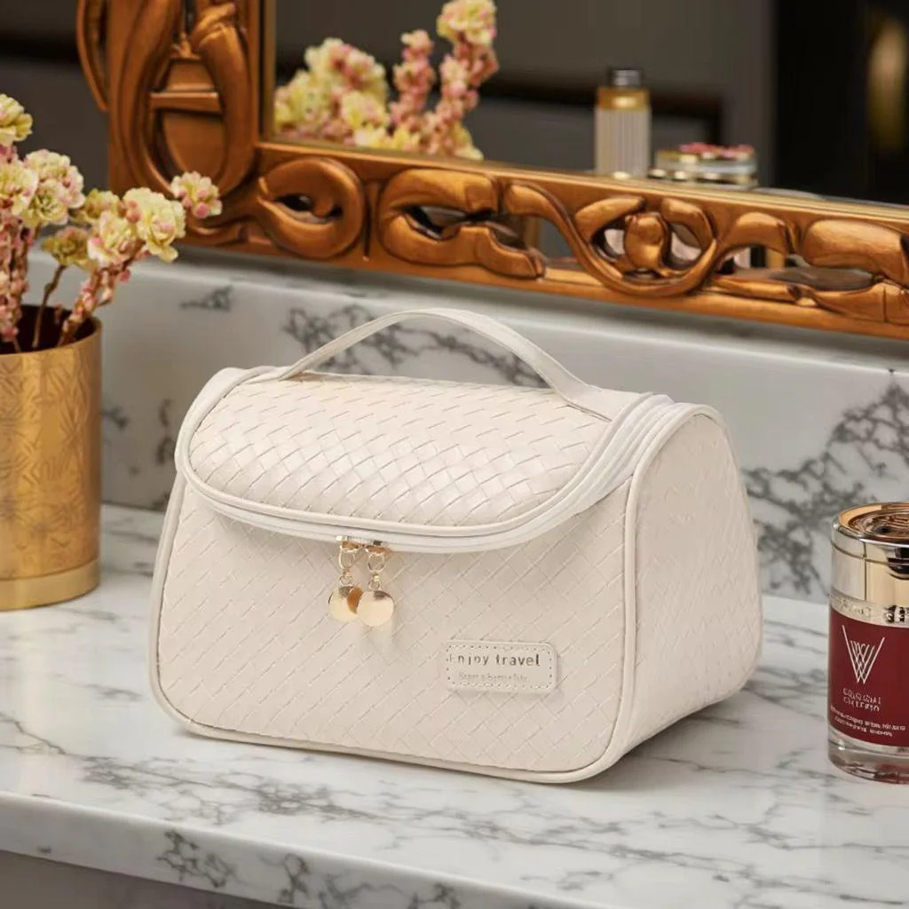 Leather Makeup & Cosmetics Organizer Travel Bag | Portable Vanity Bag - Image 3