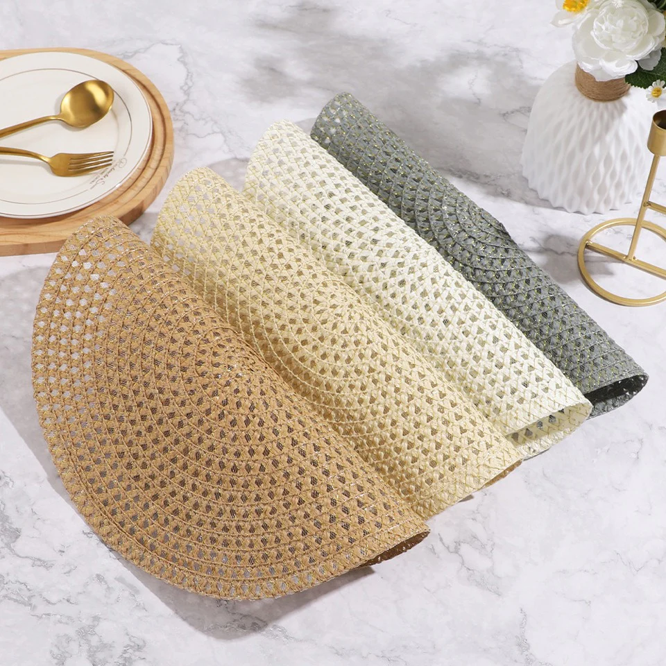 Linen Placemats Set, Round Woven Table Mats, 100% Linen Heat-Resistant Washable Dining Decor, Checkered Pattern for Home & Kitchen Use - Image 2