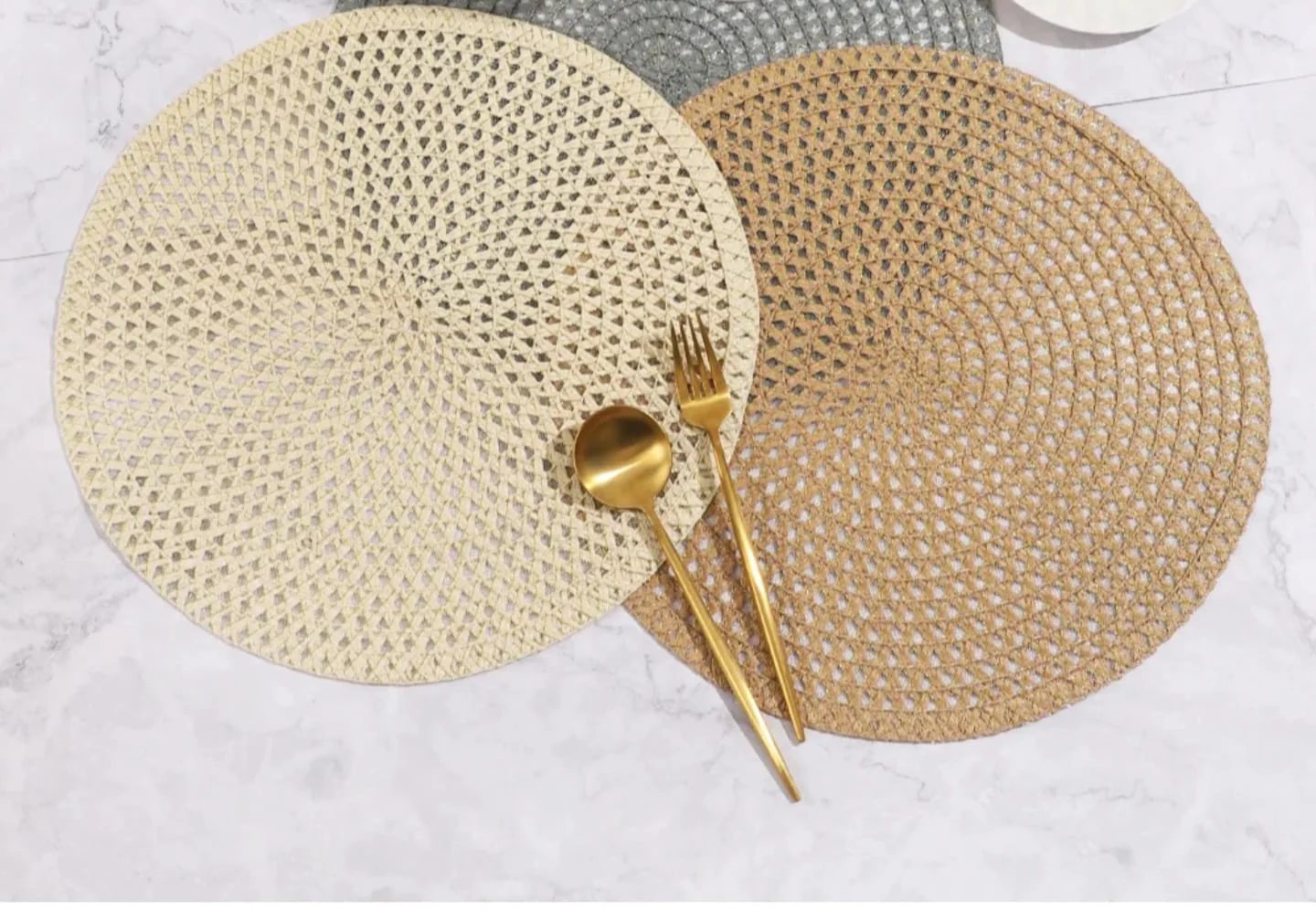 Linen Placemats Set, Round Woven Table Mats, 100% Linen Heat-Resistant Washable Dining Decor, Checkered Pattern for Home & Kitchen Use - Image 4