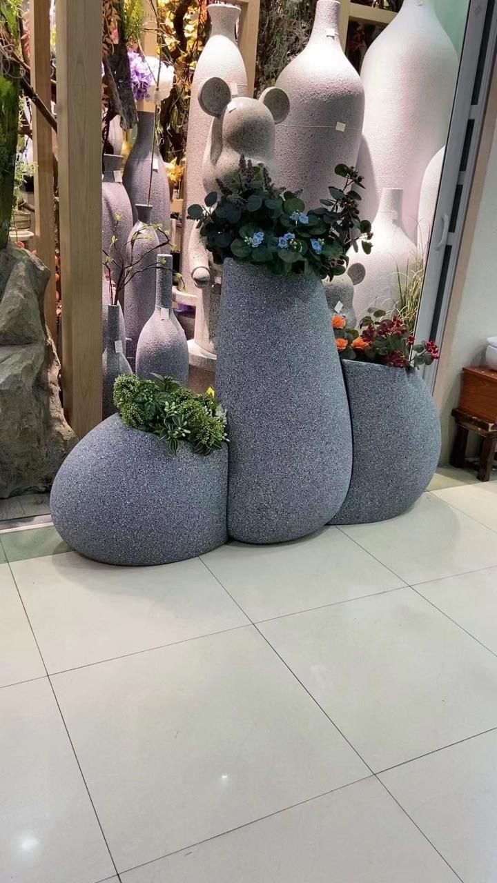 Luxury 3-Piece Floor Flower Vase Planter Set – Stone Finish - Image 5