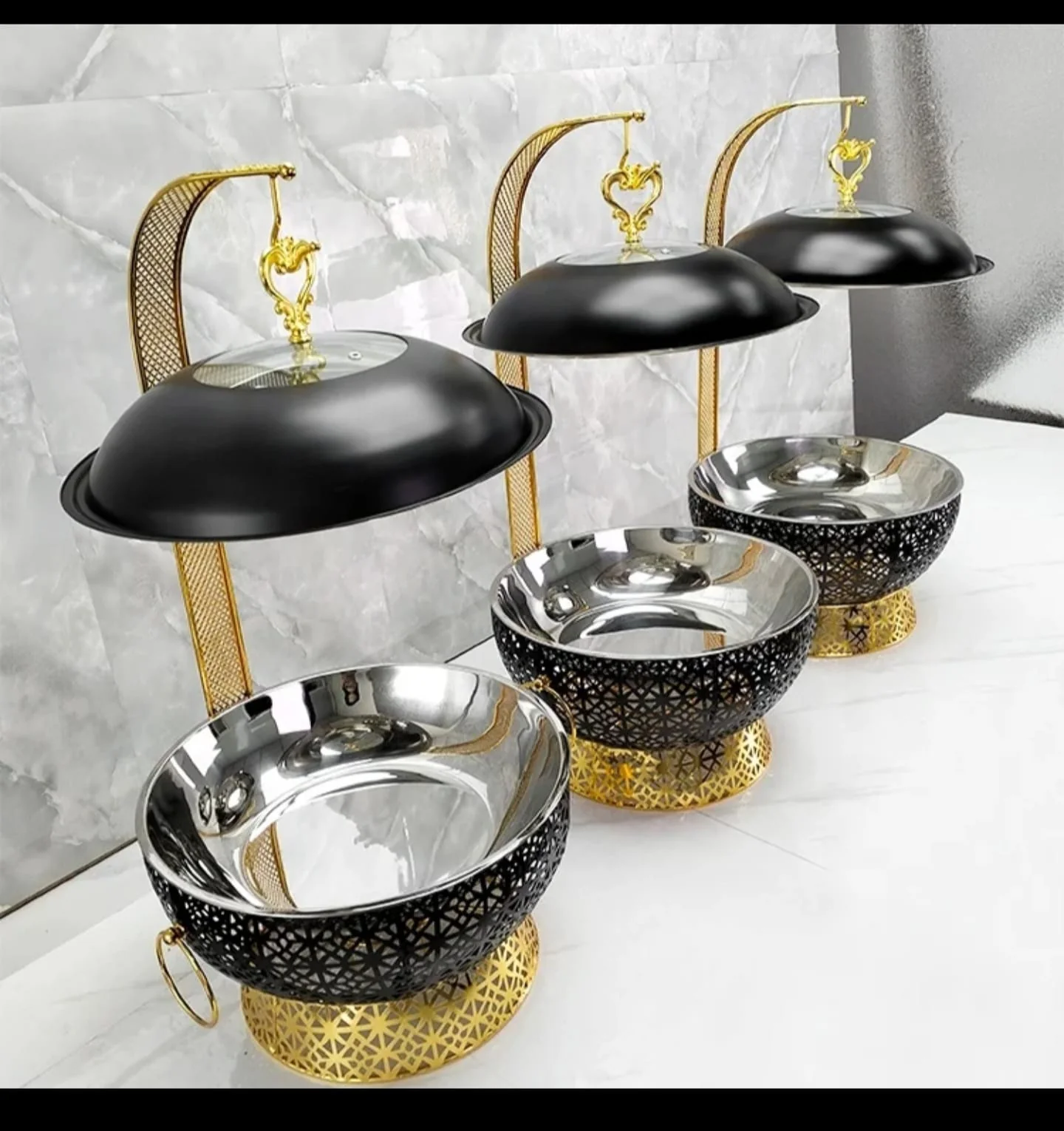 Luxury 8L Round Gold Chafing Dish & Buffet Food Warmer – Clear Lid - Image 3