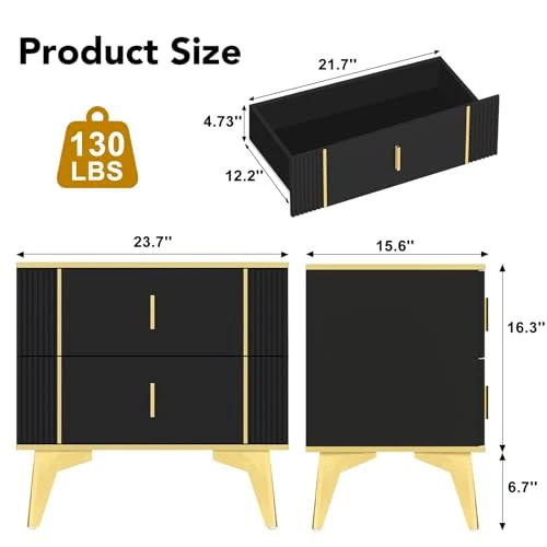 Luxury Bedside Tables Set Of 2 with wooden drawers and Metal Handles - Image 3