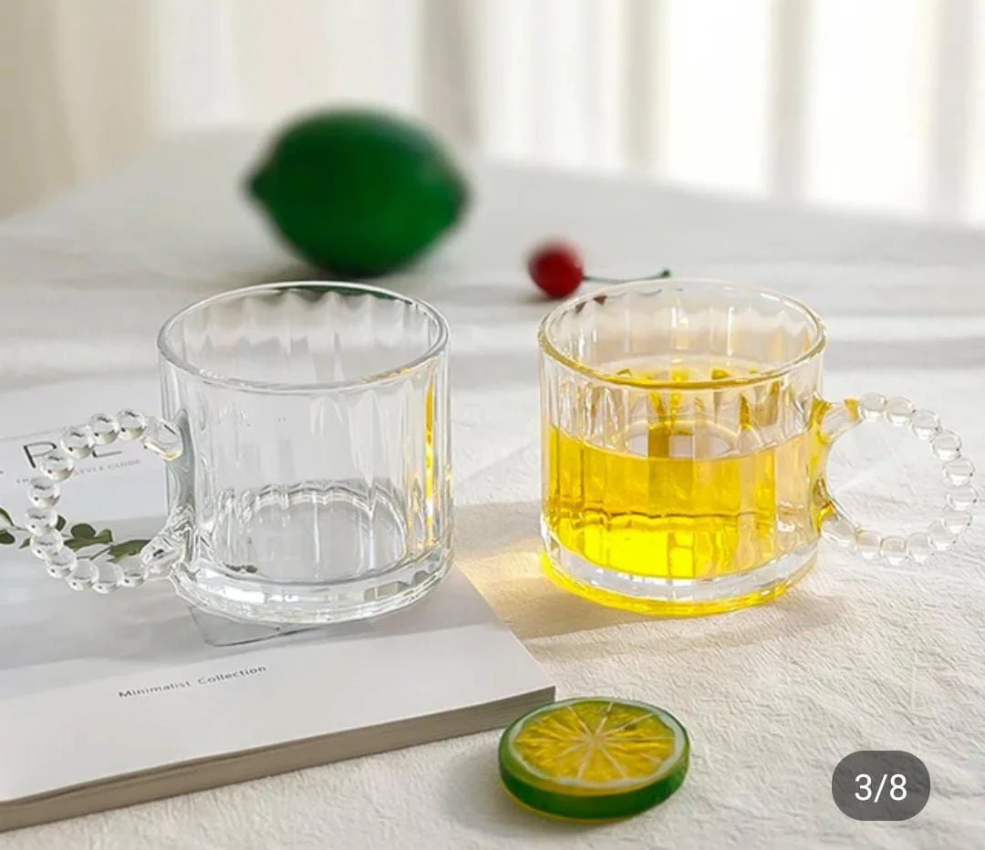 LUXURY BOROSILICATE GLASS CUP WITH PEARL LIKE HANDLE - Image 2