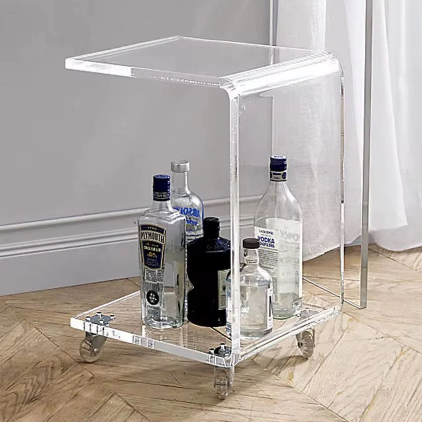 Luxury C-Shaped Clear Acrylic Side Table with Wheels - Image 3