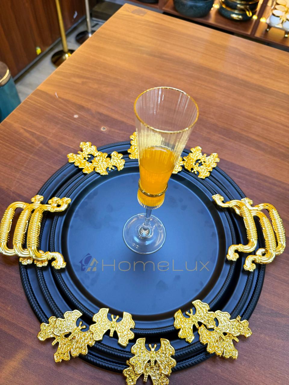 Luxury Serving Tray Set 3 Pieces Iron Steel Serving Tray Set Full Nickel With Gold Handle - Image 6