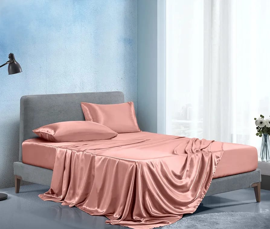 Luxury Silky Satin Silk Soft Fitted Bedsheets Bed Set- King Size - Image 2