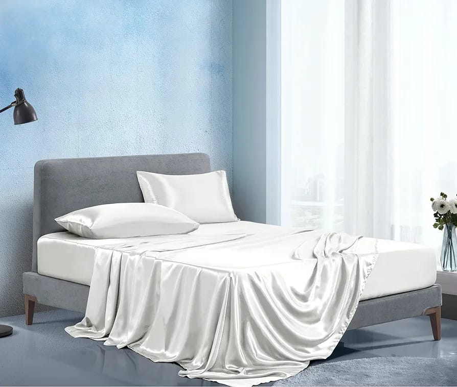 Luxury Silky Satin Silk Soft Fitted Bedsheets Bed Set- King Size - Image 3