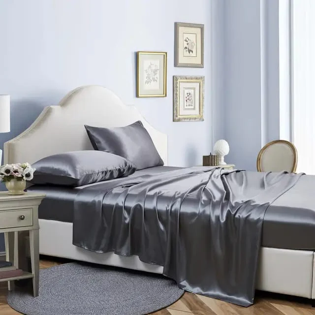 Luxury Silky Satin Silk Soft Fitted Bedsheets Bed Set- King Size - Image 4