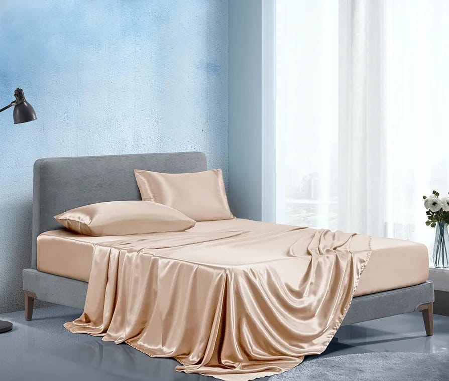 Luxury Silky Satin Silk Soft Fitted Bedsheets Bed Set- King Size - Image 5