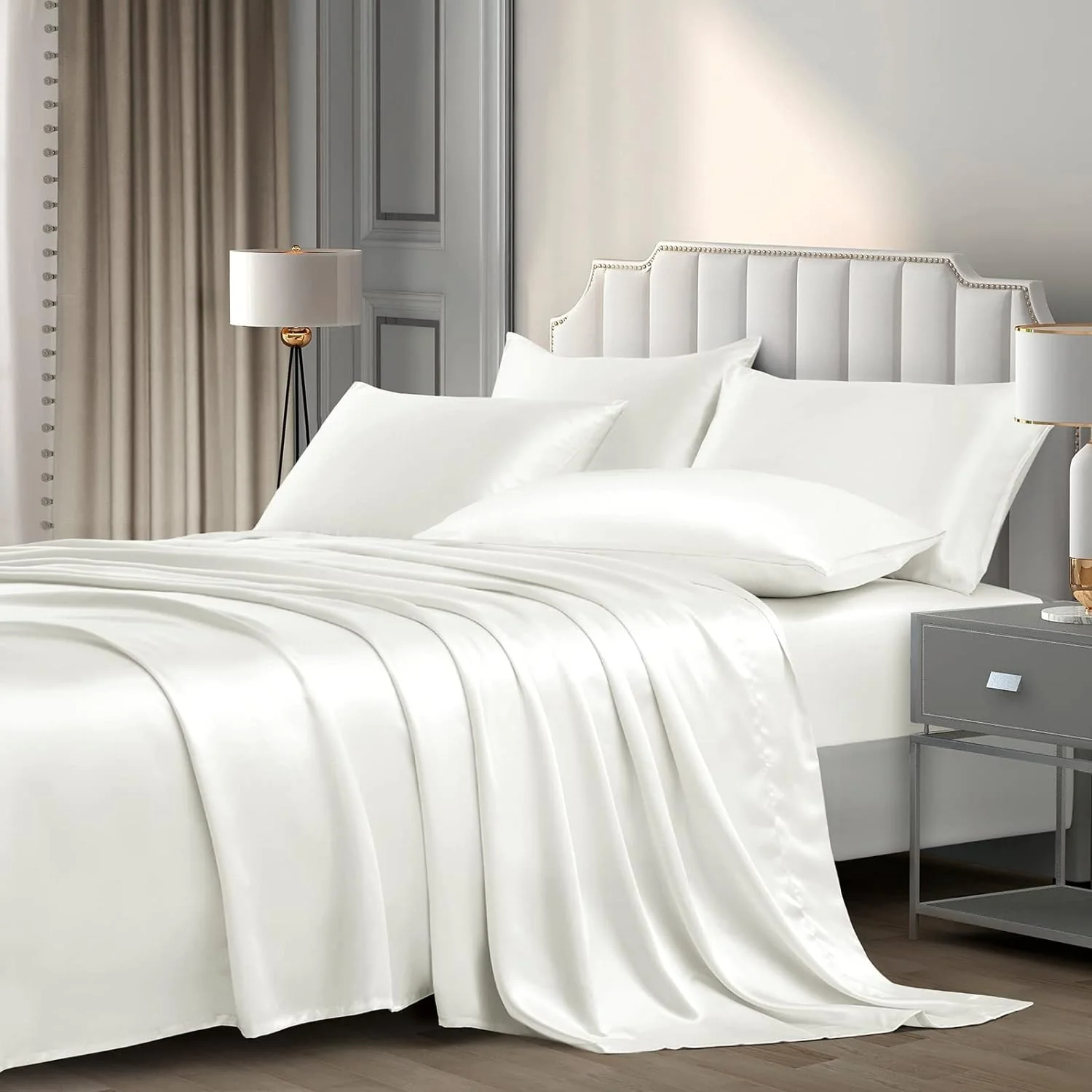 Luxury Silky Satin Silk Soft Fitted Bedsheets Bed Set- King Size - Image 6