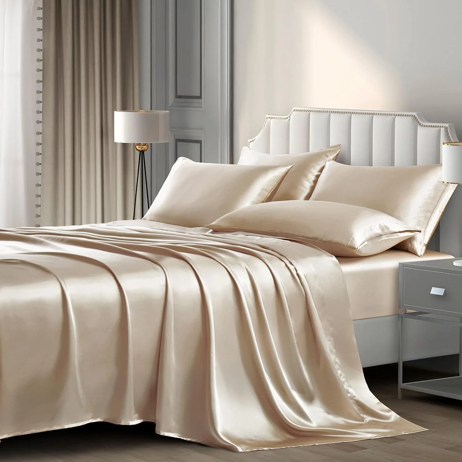 Luxury Silky Satin Silk Soft Fitted Bedsheets Bed Set- King Size - Image 7