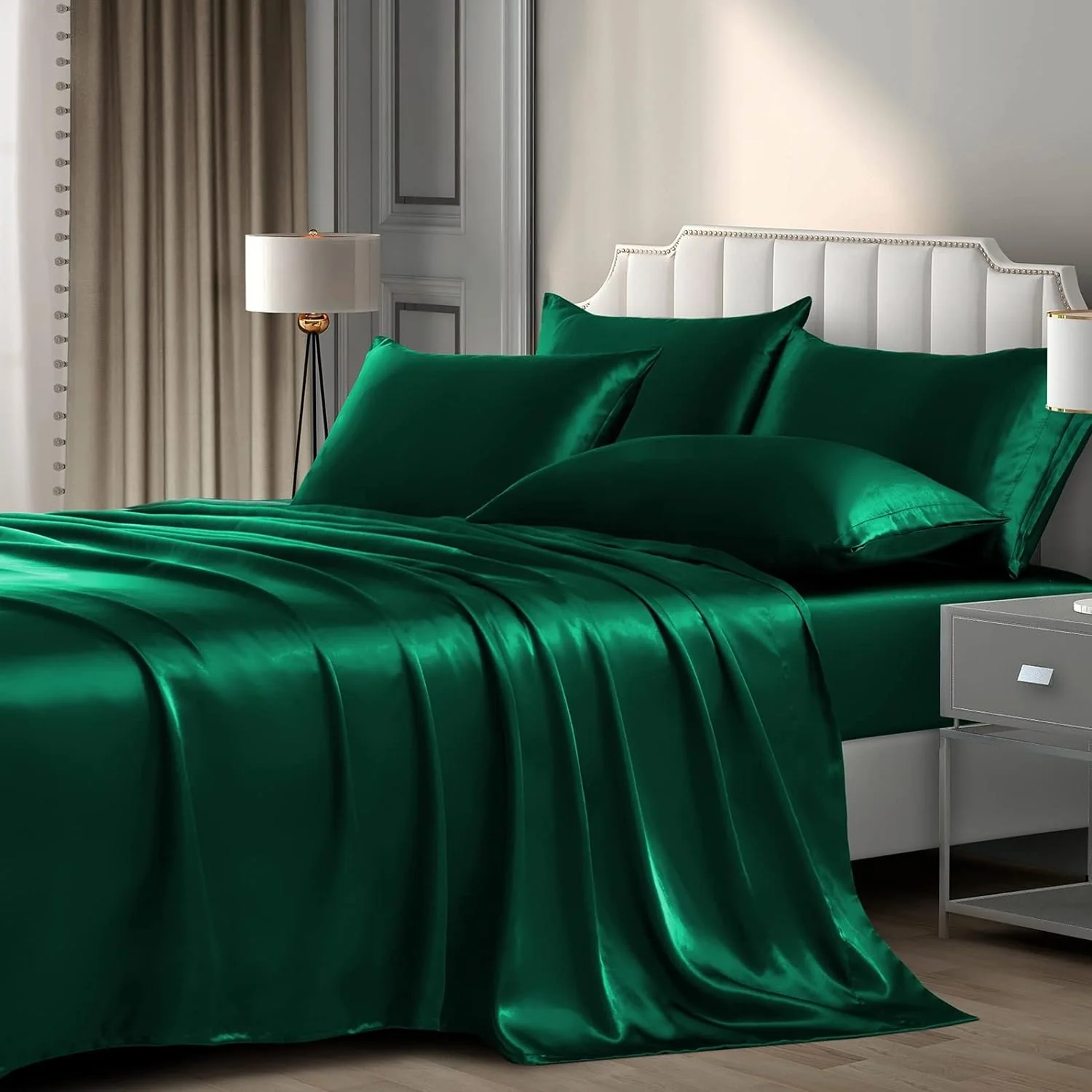 Luxury Silky Satin Silk Soft Fitted Bedsheets Bed Set- King Size - Image 8