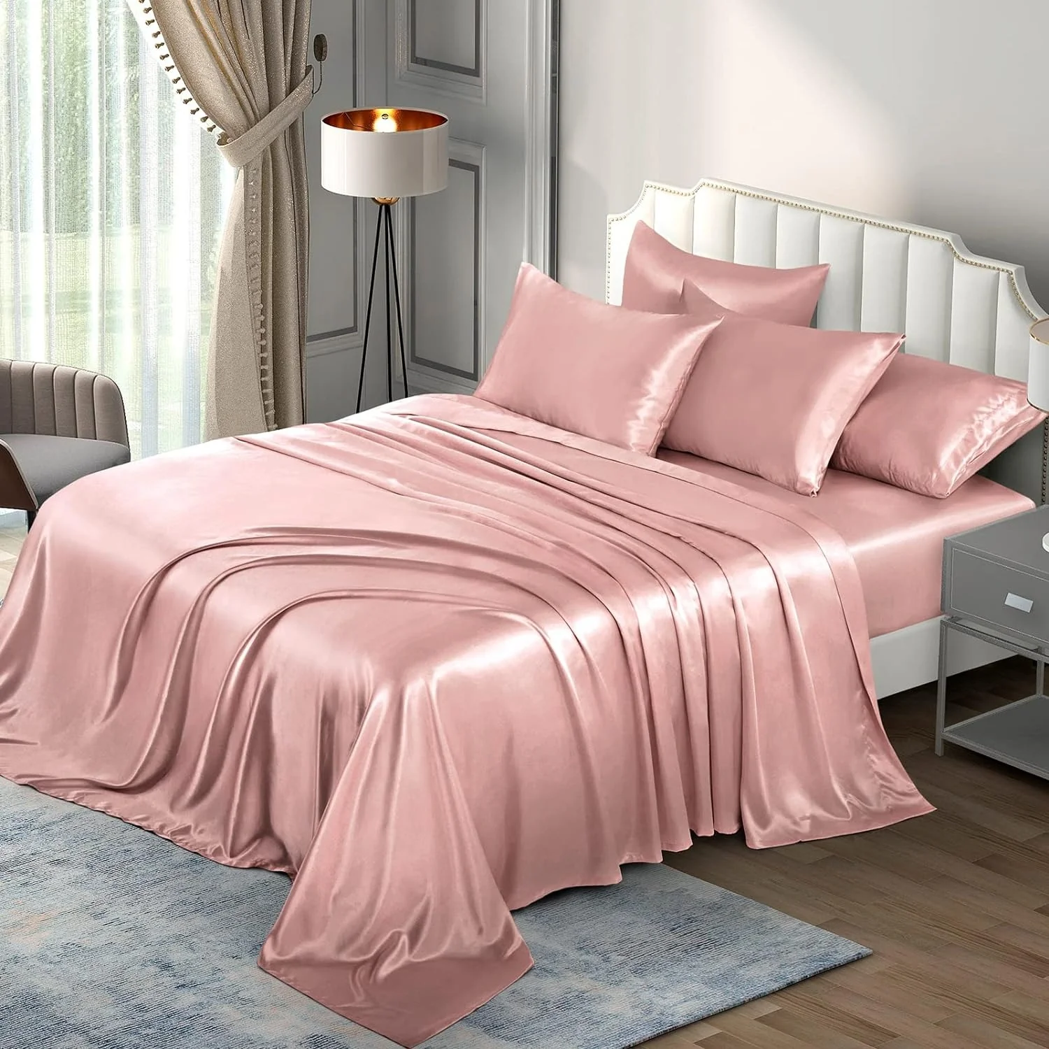 Luxury Silky Satin Silk Soft Fitted Bedsheets Bed Set- King Size - Image 9