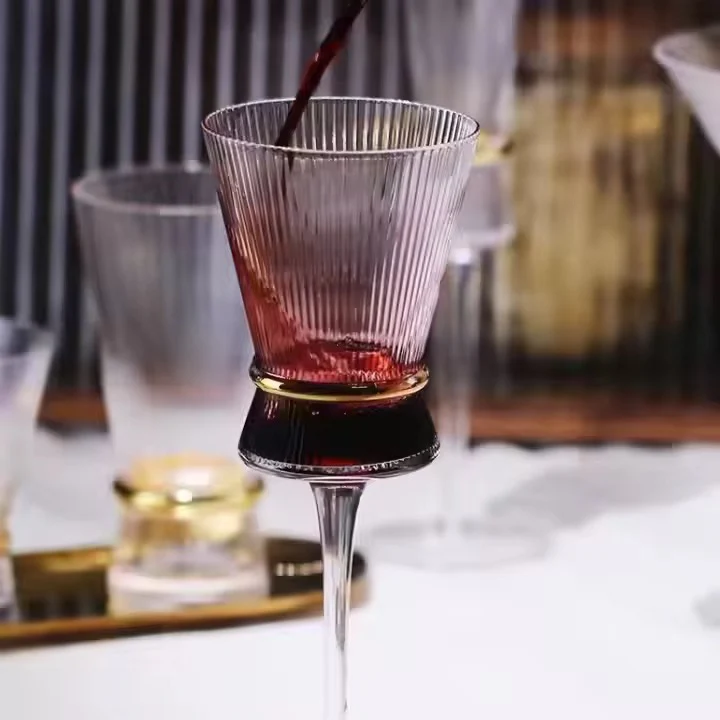 Luxury Style Ribbed Wine Glasses Lead-free Crystal Glass Gold Belt Striped Goblets Champagne Glasses 6pcs - Image 3