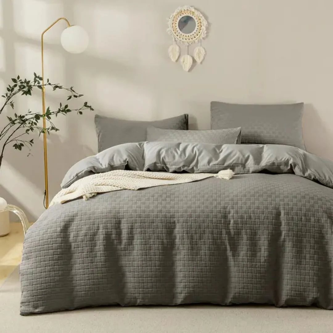 Luxury Waffle Weave Poplin Cotton Duvet Cover Set 6x7 with 2 Pillowcases - Image 2