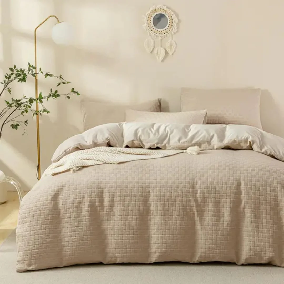 Luxury Waffle Weave Poplin Cotton Duvet Cover Set 6x7 with 2 Pillowcases - Image 3