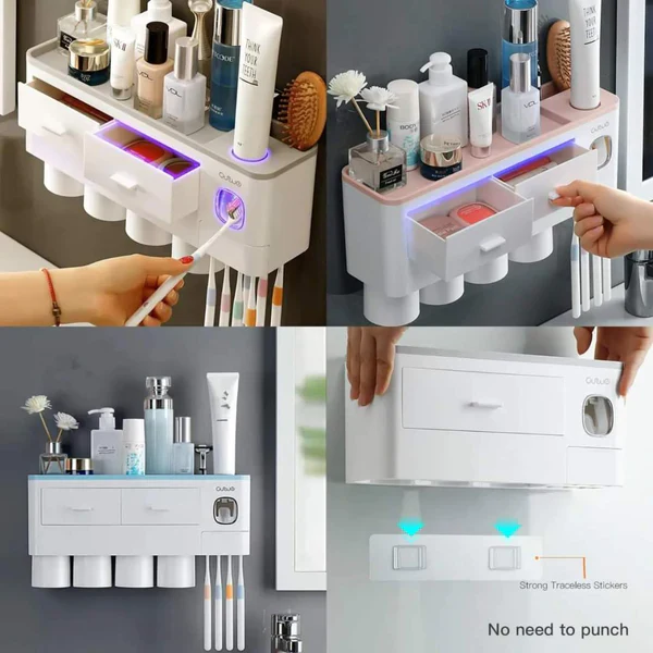 Magnetic Inverted Automatic Toothpaste dispenser with 4 cups - Image 2