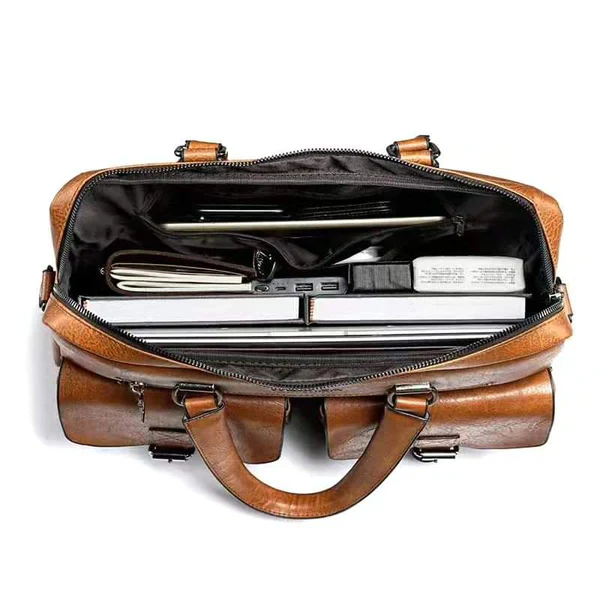 Men's Retro Leather Business Laptop Briefcase| Large Capacity Satchel Bag - Image 2