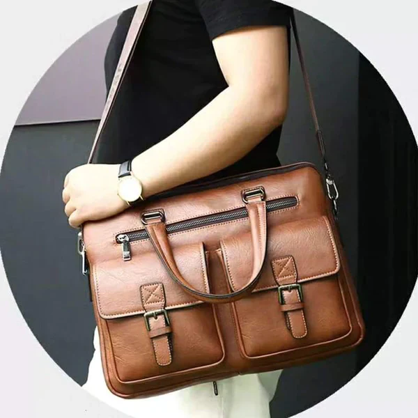 Men's Retro Leather Business Laptop Briefcase| Large Capacity Satchel Bag - Image 3