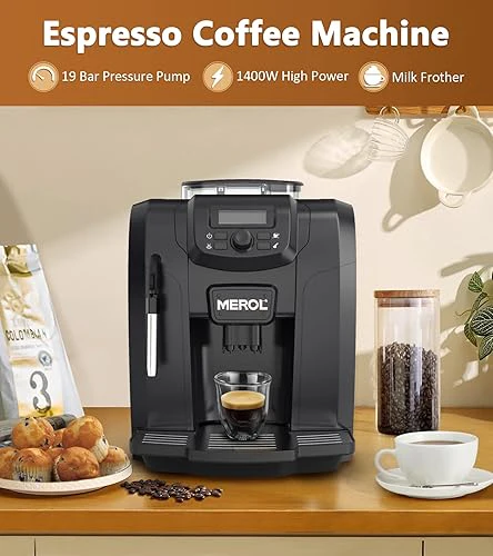MEROL Fully Automatic Espresso Coffee Machine with Touch Screen, 19 Bar Cafe Maker Built-in Adjustable Grinder, for Coffee Lover, - Image 3