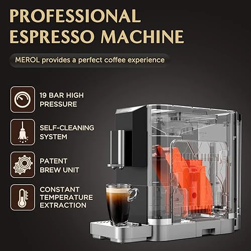 MEROL Fully Automatic Espresso Coffee Machine with Touch Screen, 19 Bar Cafe Maker Built-in Adjustable Grinder, for Coffee Lover, - Image 4