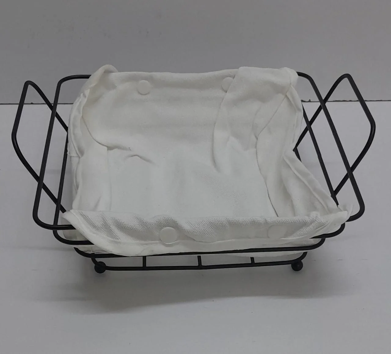 Metallic Fruit Basket, Bread Basket & Decorative Holder with White Cloth Liner – Rectangular - Image 2