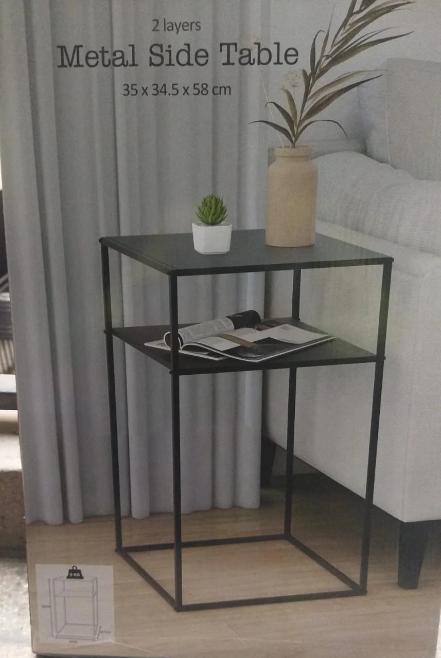 Metallic Side, Bedside, Coffee & End Table – Square with Shelf - Image 4