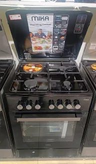 MIKA Standing Cooker, 60cm x 60cm, 3 Gas Pool Jet Burners + 1 RAPID Hot Plate, Auto Ignition, 4 Function Electric Oven, Rotisserie, Full Black - Image 2