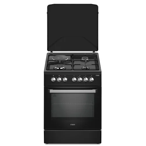 MIKA Standing Cooker, 60cm x 60cm, 3 Gas Pool Jet Burners + 1 RAPID Hot Plate, Auto Ignition, 4 Function Electric Oven, Rotisserie, Full Black - Image 3
