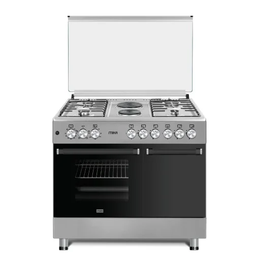 MIKA Standing Cooker 90cm x 60cm, 4 Gas Pool Jet Burners + 2 RAPID Hot Plates, Auto Ignition, 4 Function Electric Oven, GAS CYLINDER CABINET, Rotisserie, S.S Hob, Silver Body MST90PU42SLGC4 - Image 2