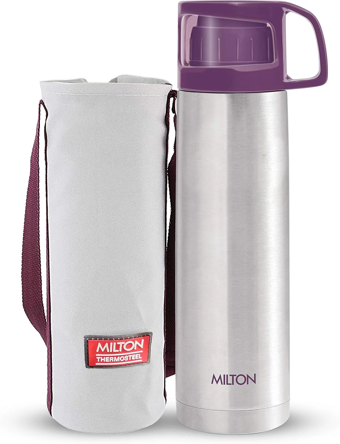 Milton Glassy 1000 Thermosteel Bottle – 24 Hours Hot & Cold, 1 Litre with Bag & Drinking Cup Lid - Image 2