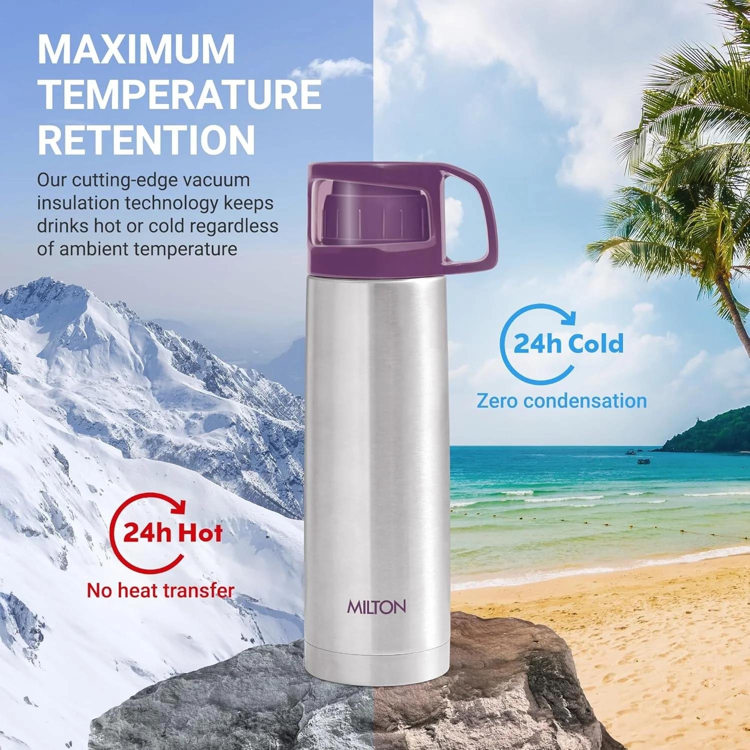 Milton Glassy 1000 Thermosteel Bottle – 24 Hours Hot & Cold, 1 Litre with Bag & Drinking Cup Lid - Image 4